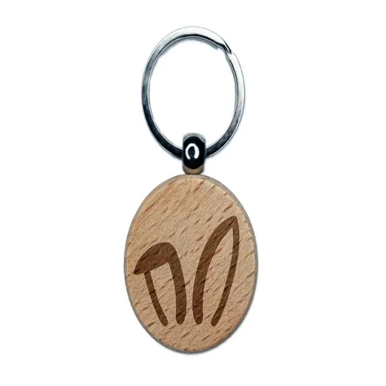 Easter Bunny Ears Engraved Wood Round Keychain Tag Charm {1}