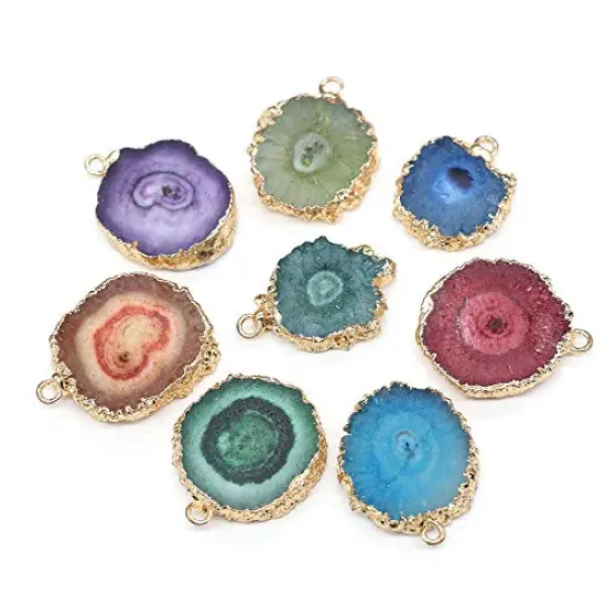 5 Pieces Natural Agate Sheet Pendants Irregular Round Mixed Color Gemstone Stone Pendants Charms Pendants for Necklace Bracelet Jewelry Making {3}