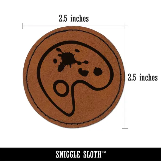 Painter Painting Artist Palette Abstract Round Iron-On Engraved Faux Leather Patch Applique - 2.5" Brown {2}