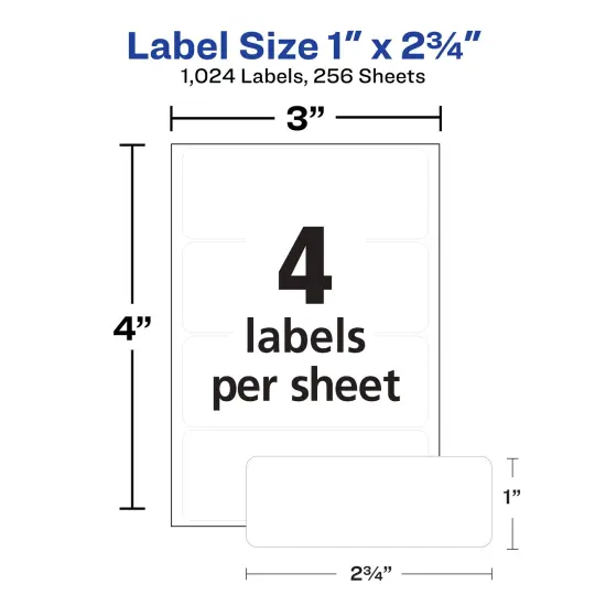 Avery Multi-Use Permanent Labels, 1" x 2.75", White, Non-Printable, 8 Packs, 1,024 Blank Labels Total (21923) {4}
