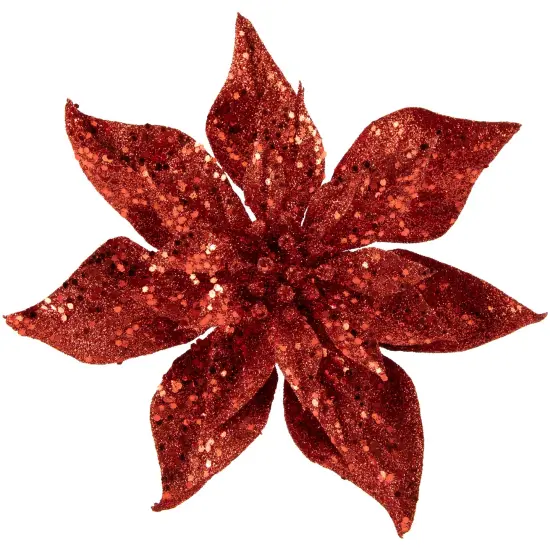 Northlight Artificial Glittered Poinsettia Christmas Floral Pick Clip-On Ornament - 9" - Red {1}