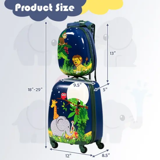 2 Pieces 12 Inch 16 Inch Kids Luggage Set with Backpack and Suitcase for Travel {3}