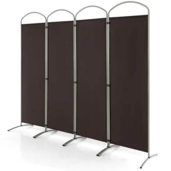 6.2Ft Folding 4-Panel Room Divider for Home Office Living Room Brown {4}