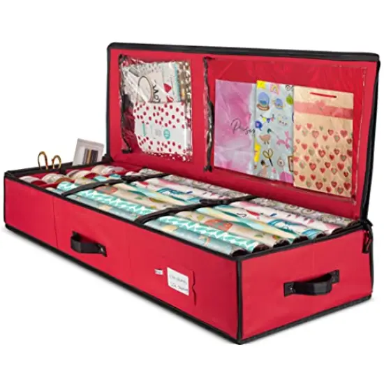 Wrap Organizer, Interior Pockets, fits 18-24 Standers Rolls, Underbed Storage, Wrapping Paper Storage Box and Holiday Accessories, 40&rdquo; Long - Tear-Proof Fabric {2}