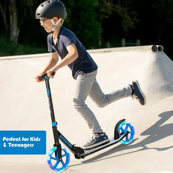 Portable Folding Sports Kick Scooter with LED Wheels Blue {2}