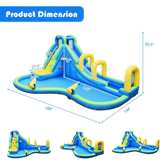 Inflatable Water Slide Kids Bounce House with Water Cannons and Hose Without Blower {4}