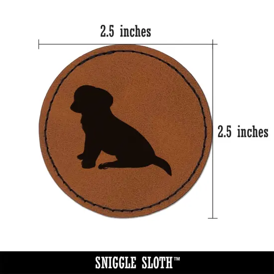 Puppy Dog Sitting Solid Round Iron-On Engraved Faux Leather Patch Applique - 2.5" Brown {3}