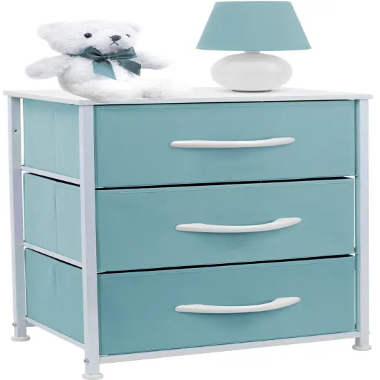 Sorbus Dresser with 3 Drawers - Bedside Furniture & Accent End Table Chest for Home, Bedroom Accessories, Office, College Dorm, Steel Frame, Wood Top, Fabric Drawers Aqua {6}