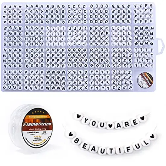 1400 pieces Letter Beads, 4x7 mm Acrylic Beads, Beads for Jewelry Making, Beads for Bracelet Making, Alphabet Beads, in 28 Grid Box (White and Black) {1}