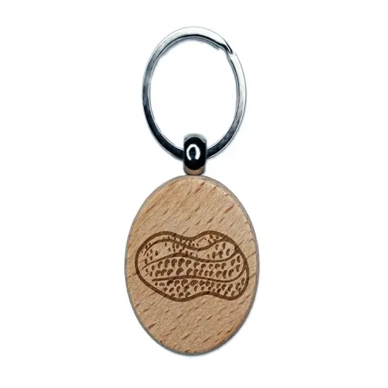 Peanut Food Engraved Wood Round Keychain Tag Charm {1}