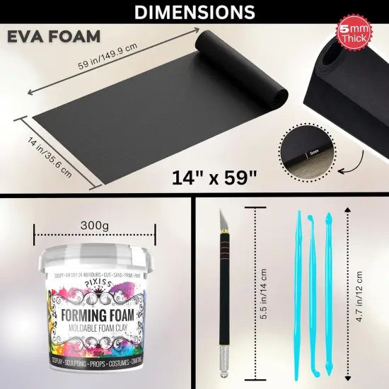 Foam Clay (Black 300g) & EVA Foam - Cosplay Crafting Kit - Foam Clay Air Dry, Cosplay EVA Foam, Sculpting Toolkit and Knife - Air Dry Foam Clay for Cosplay Foam Sheets, Craft Foam Clay kit for Kids {2}