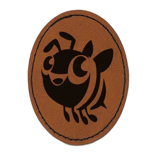 Cute Cartoon Honey Bee Bumblebee Round Iron-On Engraved Faux Leather Patch Applique - 2.5" Brown {1}