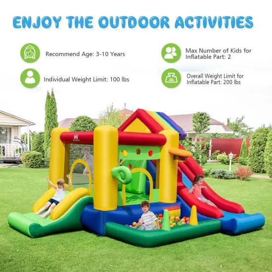 Inflatable Bounce Castle with Double Slides and 735W Blower {5}