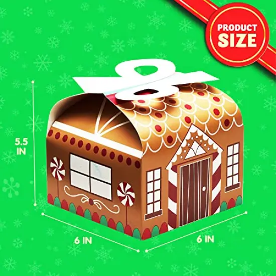 JOYIN 24 PCS 3D Christmas Goody Gift Boxes with Bow for Holiday Xmas Goodie Paper Boxes, School Classroom Party Favor Supplies, Candy Treat Cardboard Cookie Boxes {4}