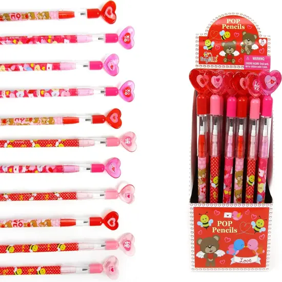 TINYMILLS 24 Pcs Valentine's Day Heart Multi Point Pencils Party Favors Goodie Bag Stuffers Carnival Prize Classroom Exchange Valentine's Day Pencils {1}