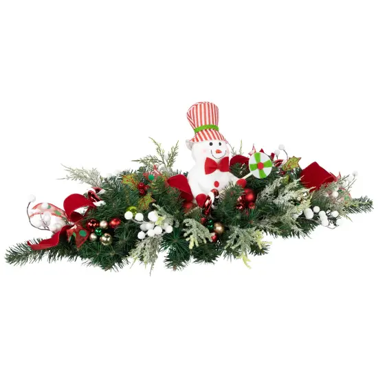 Northlight Candy Cane Snowman and Ornaments Christmas Swag - 37.5" - Unlit Green {6}