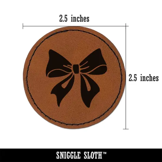 Sweet Bow Gift Presents Birthday Anniversary Christmas Round Iron-On Engraved Faux Leather Patch Applique - 2.5" Brown {3}