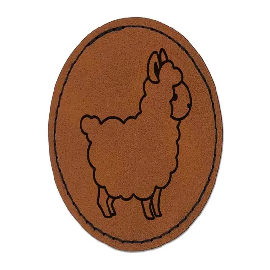 Llama Alpaca Chibi Round Iron-On Engraved Faux Leather Patch Applique - 2.5" Brown {1}