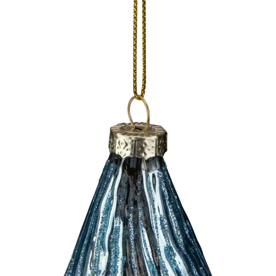 Northlight 4.75" Blue Glitter Swirl Glass Christmas Pendant Ornament {7}