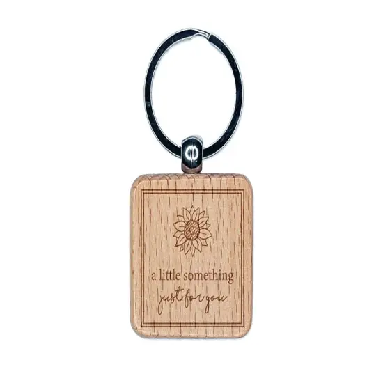 A Little Something Just for You Sunflower Engraved Wood Square Keychain Tag Charm {1}