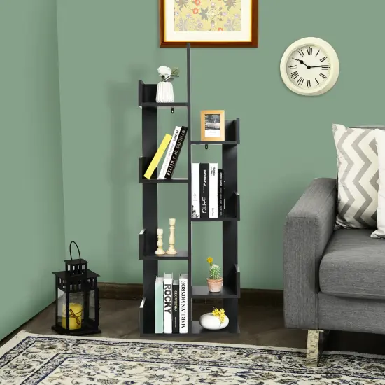 Costway 8-Shelf Bookcase Modern Tree Bookshelf Storage Decor Freestanding White/Black {2}