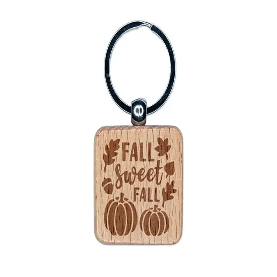 Sweet Fall Pumpkins Acorn Engraved Wood Square Keychain Tag Charm {1}
