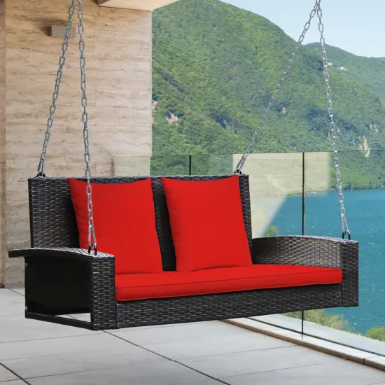 2-Person Patio Rattan Porch Swing with Cushions Red {2}