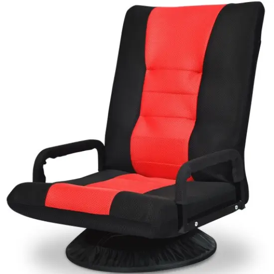 6-Position Adjustable Swivel Folding Gaming Floor Chair Black {2}