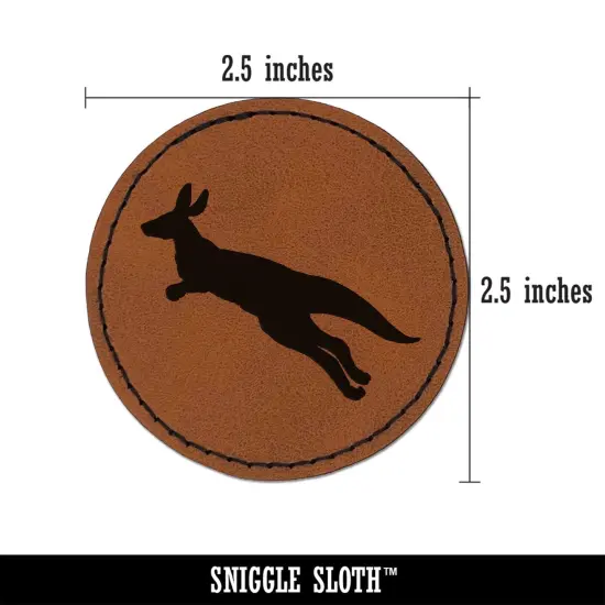 Kangaroo Jumping Solid Round Iron-On Engraved Faux Leather Patch Applique - 2.5" Brown {2}