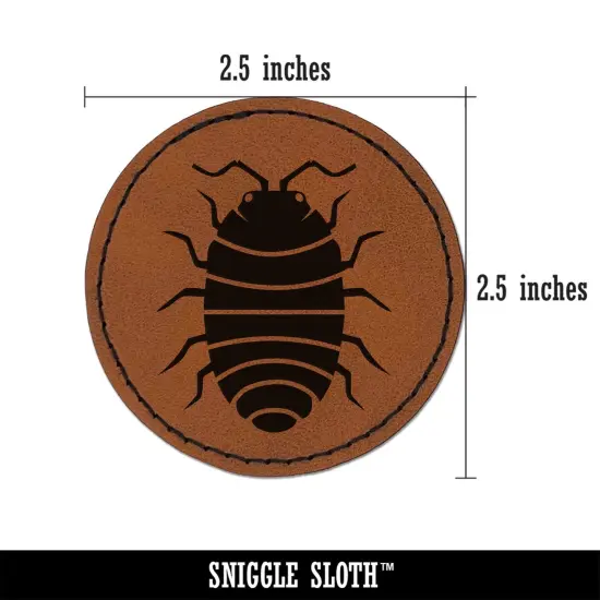 Isopod Pill Bug Woodlouse Round Iron-On Engraved Faux Leather Patch Applique - 2.5" Brown {2}