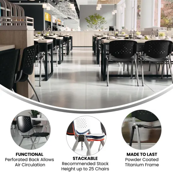 Emma and Oliver Home and Office Plastic Stack Chair with Perforated Back - Guest Chair Black {2}