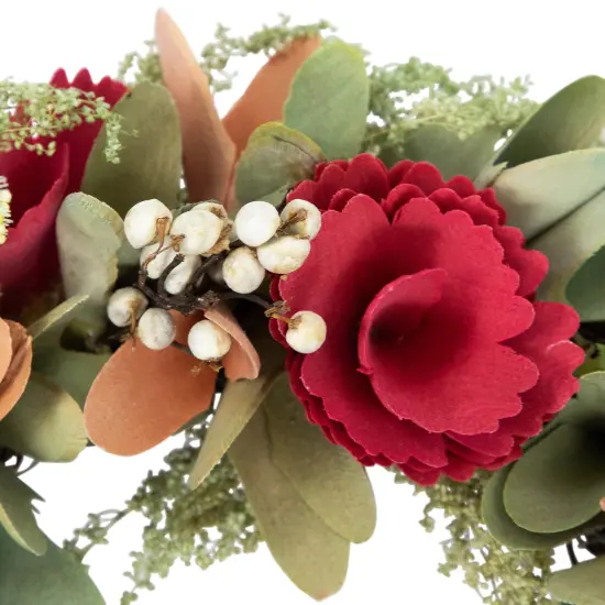 Northlight Rose and Pansy Artificial Wooden Spring Wreath - 10" Red {5}