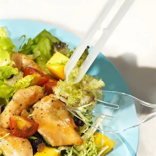 18 Pieces Plastic Serving Utensils, 9" Clear Disposable Utensils, 6 Serving Tongs, Spoons, Forks {3}