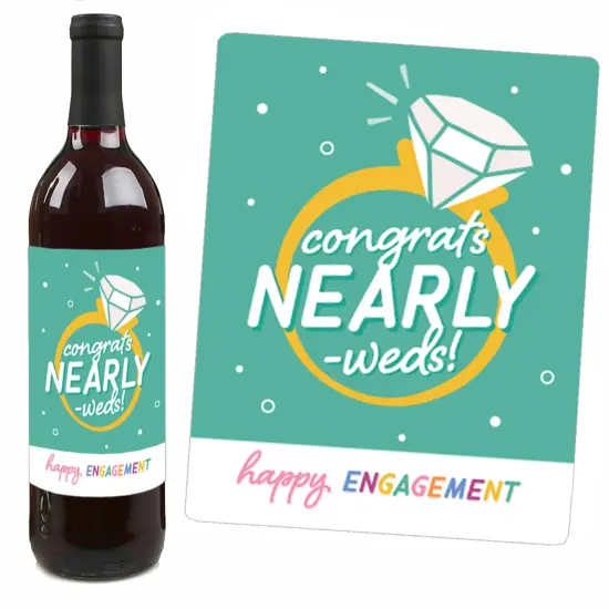 Big Dot of Happiness Just Engaged - Colorful - Engagement Party Decorations for Women and Men - Wine Bottle Label Stickers - Set of 4 {7}