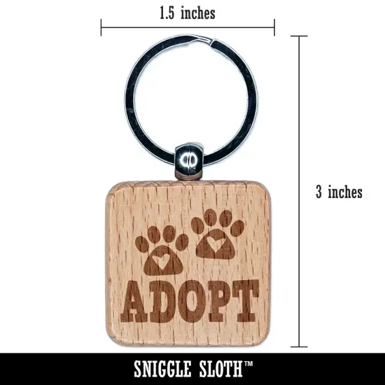 Adopt Dog Cat Paw Prints Hearts Love Fun Text Engraved Wood Square Keychain Tag Charm {2}