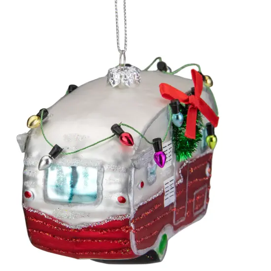 Northlight 5" Red and White Vintage Camper Glass Christmas Ornament {7}