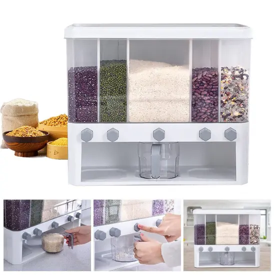Clear 5-Grid Cereal Storage Dispenser for Kitchen {2}