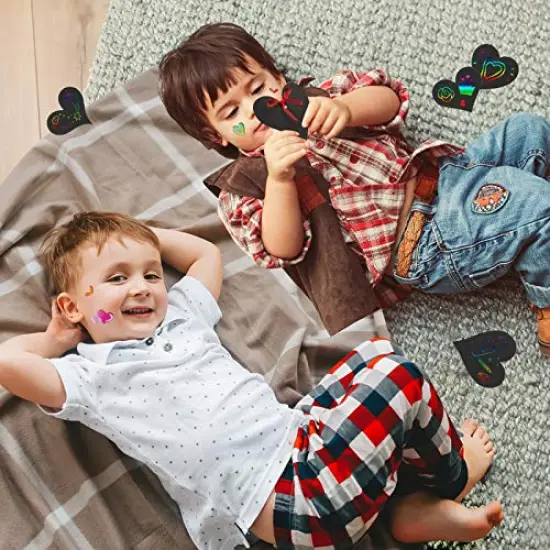 Rainbow Magic Scratch Art Set, 28 Heart Scratch Paper with Ribbons for Valentines Decorations, Scratch Art for Kids Class with 2Pcs 3D Stickers, Valentines Day Gifts for Kids (28 PCS Valentine Craft) {5}