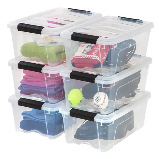 IRIS USA 6 Pack 12qt Clear View Plastic Storage Bin with Lid and Secure Latching Buckles {1}