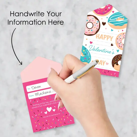 Big Dot of Happiness Donut Worry, Let's Party - Doughnut Cards for Kids - Happy Valentine's Day Pull Tabs - Set of 12 {3}
