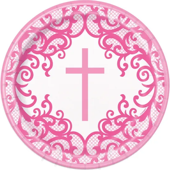 Fancy Pink Cross Round 9" Dinner Plates, 8ct {1}