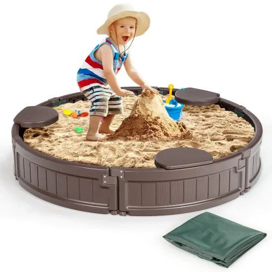 Sandbox with Built-in Corner Seat and Cover Ideal Gift for Kids {4}