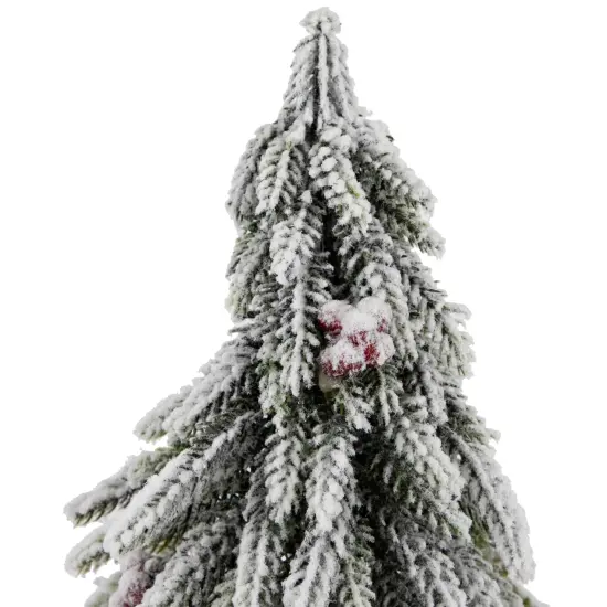 Northlight Mini Flocked Downswept Pine with Berries Artificial Christmas Tree - Unlit - 14" Green {4}