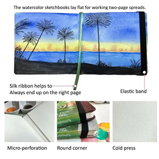 Square Watercolor Journal, 5.5x5.5&rdquo;, 140 LB, 300 GSM, Cotton Paper, Cold Press, 24 Sheets, 48 Pages, Watercolor Paper Sketch Books for Use As Mix Media Pad On The Go {6}