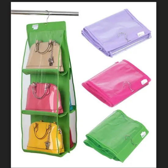 Handbag File Purse Organizer Rack Closet Display 6 Pocket Clear Storage Hanger. {2}