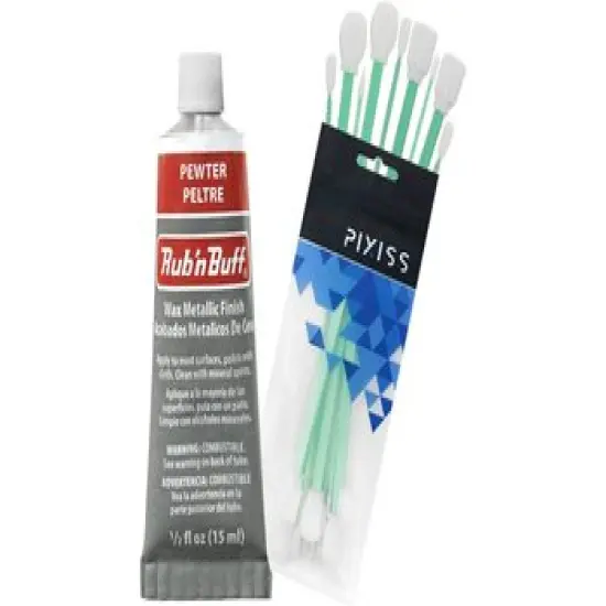 Rub n Buff Wax Metallic Silver Leaf, Rub and Buff Finish, 0.5-Fluid Ounce, Pixiss Blending and Application Tools for Applying Metallic Wax Paint {1}