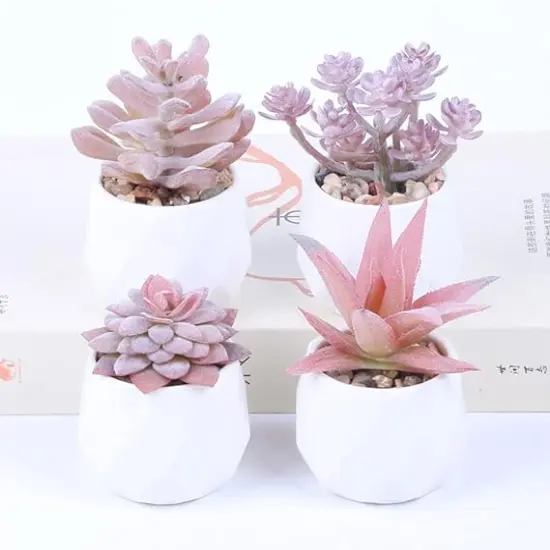 Succulent Artificial Plants Fake Succulents in White Ceramic Pots Small Fake Plants for Office Desk Home Decor {3}