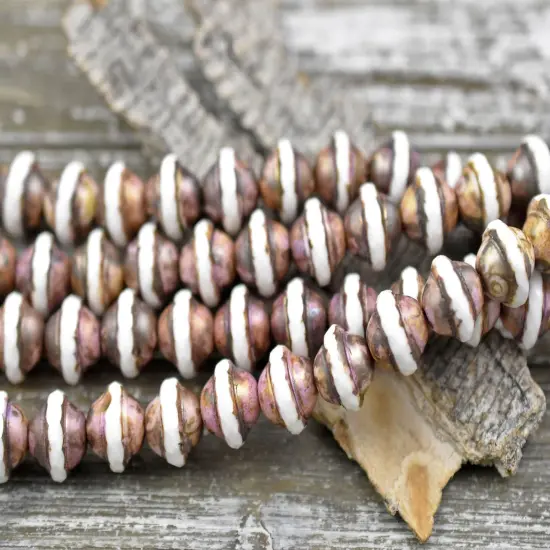 *21* 10x12mm Opaque White w/ Bronzed Pink Picasso Saturn Beads {4}