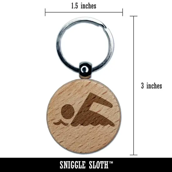 Swimming Symbol Engraved Wood Round Keychain Tag Charm {2}