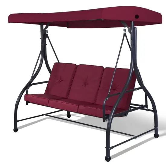 3 Seats Converting Outdoor Swing Canopy Hammock with Adjustable Tilt Canopy Dark Red {1}